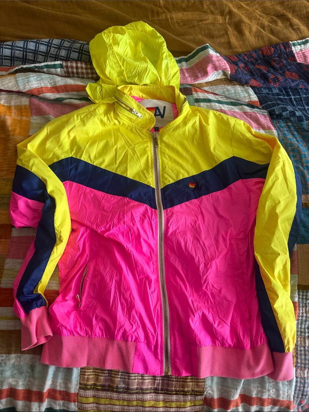 Women’s aviator nation Neon Colorblock Windbreaker Jacket - Yellow & Pink